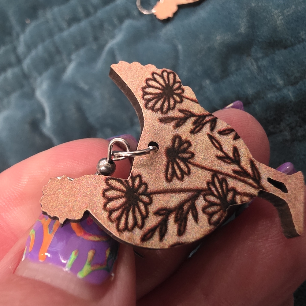 Floral Chicken Wooden Earrings - Picture 6 of 6